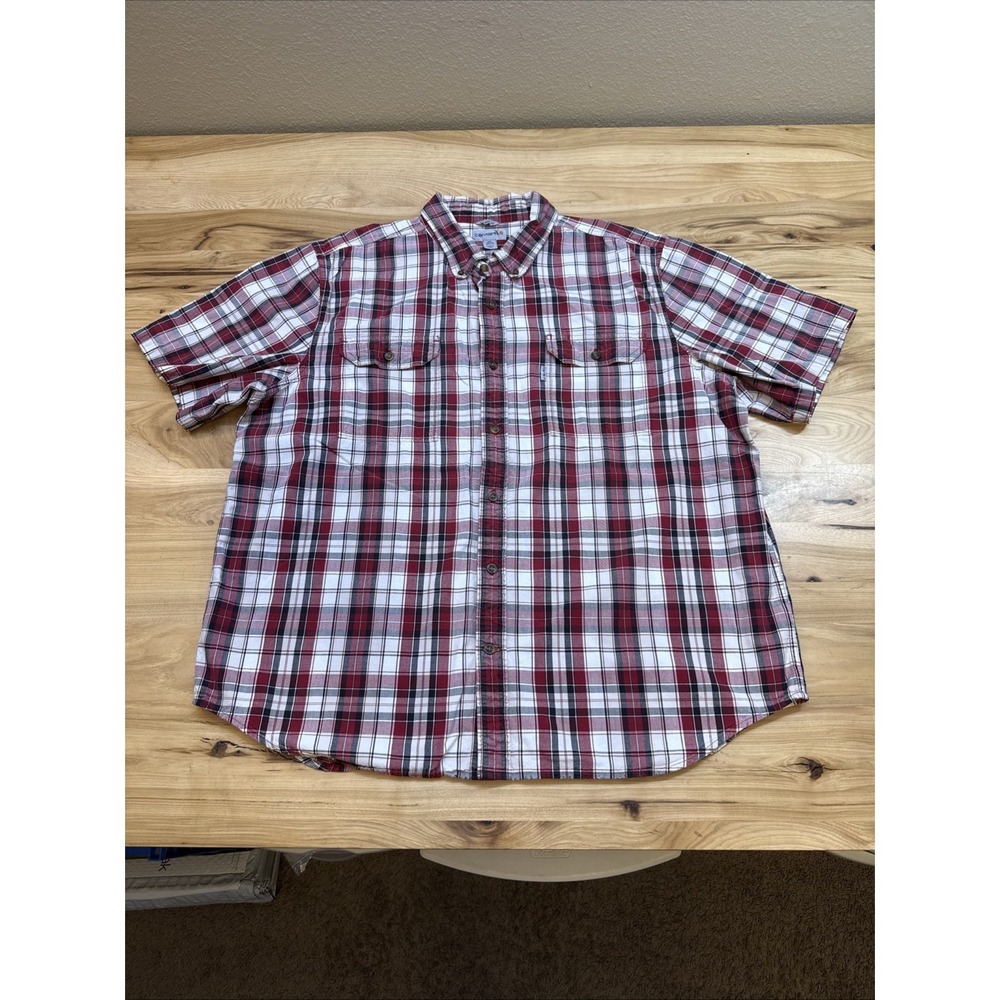Carhartt 101961 Men's Fort Red Plaid Short Sleeve Button Up Shirt Size 2XL